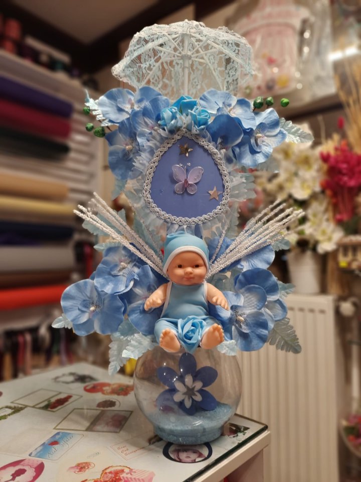 Mavi Erkek Bebekli Çiçek- Kütahya Çiçekçi