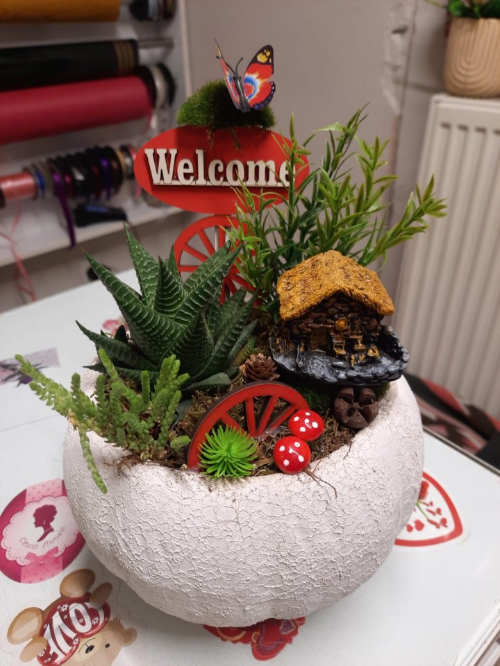 Kaktüslü Seramik Aranjman- Kütahya Nergiz Çiçek 